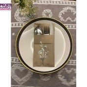 Gümüş Yaldızlı Kraft Cepli Gelincik Çiçeği Peçete 12 Adet