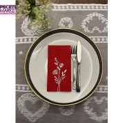 Gümüş Yaldızlı Kırmızı Gelincik Çiçeği Baskılı Garson Katlama Peçete 16 lı