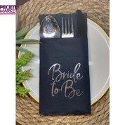 Gümüş Yaldızlı Siyah Bride To Be Cepli Aır Touch Peçete 12 lı 40x40