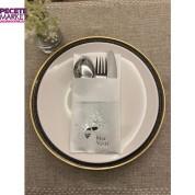 Gümüş Yaldızlı Beyaz İftar Vakti Cepli Peçete 12 Adet