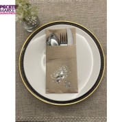 Gümüş Yaldızlı Kraft İftar Vakti Cepli Peçete 12 Adet