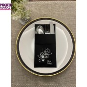 Gümüş Yaldızlı Siyah İftar Vakti Cepli Peçete 12 Adet