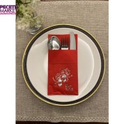 Gümüş Yaldızlı Kırmızı İftar Vakti Cepli Peçete 12 Adet