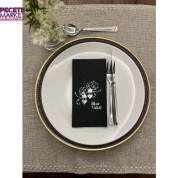 Gümüş Yaldızlı Siyah İftar Vakti Garson Peçete 16 Adet