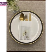 Gold Yaldızlı Beyaz İftar Vakti Cepli Peçete 12 Adet