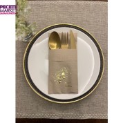 Gold Yaldızlı Kraft İftar Vakti Cepli Peçete 12 Adet