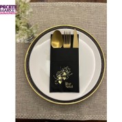 Gold Yaldızlı Siyah İftar Vakti Cepli Peçete 12 Adet