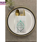 Yeşil Yaldızlı Ay Desenli Beyaz İftar Soframıza Hoşgeldiniz Cepli Peçete 12 Adet