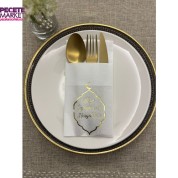 Gold Yaldızlı Ay Desenli Beyaz İftar Soframıza Hoşgeldiniz Cepli Peçete 12 Adet