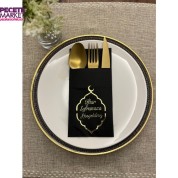 Gold Yaldızlı Ay Desenli Siyah İftar Soframıza Hoşgeldiniz Cepli Peçete 12 Adet