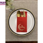 Gold Yaldızlı Kırmızı Ay Desenli İyi Bayramlar Cepli  Peçete 12 lı