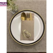 Gold Yaldızlı Kraft Ay Desenli İyi Bayramlar Cepli Peçete 12 lı