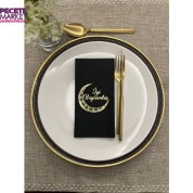 Gold Yaldızlı Siyah Ay Desenli İyi Bayramlar Peçete 16 Adet