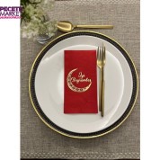 Gold Yaldızlı Kırmızı Ay Desenli İyi Bayramlar Peçete 16 Adet