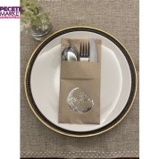 Gümüş Yaldızlı Kraft Ay Desenli İyi Bayramlar Cepli Peçete 12 lı