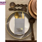 Gold Yaldızlı Gri Kumaş Dokulu Hoş Geldin Ya Şehri Ramazan Cepli Peçete 6 lı