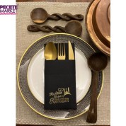 Gold Yaldızlı Siyah Kumaş Dokulu Hoş Geldin Ya Şehri Ramazan Cepli Peçete 6 lı