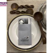 Gümüş Yaldızlı Kumaş Dokulu Hoş Geldin Ya Şehri Ramazan Gri Cepli Peçete 6 lı