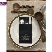 Gümüş Yaldızlı Kumaş Dokulu Hoş Geldin Ya Şehri Ramazan Siyah Cepli Peçete 6 lı