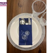 Gümüş Yaldızlı Kumaş Dokulu Air Laid Kanguru Hindiba Lacivert Cepli Peçete 6 lı