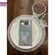 Gümüş Yaldızlı Kumaş Dokulu Air Laid Kanguru Hindiba Gri Cepli Peçete 6 lı