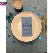 Mavi Yaldızlı Gri Sünnetime Hoşgeldiniz Baskılı Garson Katlama Peçete 16 Adet