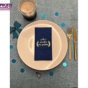 Gold Yaldızlı Bodrum Mavisi Sünnetime Hoşgeldiniz Baskılı Garson Katlama Peçete 16 Adet