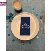 Gümüş Yaldızlı Bodrum Mavisi Sünnetime Hoşgeldiniz Baskılı Garson Katlama Peçete 16 Adet