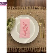 Kırmızı Yaldızlı Pembe Gelincik Çiçeği Baskılı Garson Katlama Peçete 16 Adet