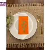 Yeşil Yaldızlı Turuncu Gelincik Çiçeği Baskılı Garson Katlama Peçete 16 Adet