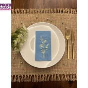 Gold Yaldızlı Mavi Gelincik Çiçeği Baskılı Garson Katlama Peçete 16 Adet