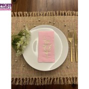 Gold Yaldızlı Pembe Gelincik Çiçeği Baskılı Garson Katlama Peçete 16 Adet