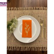 Gold Yaldızlı Turuncu Gelincik Çiçeği Baskılı Garson Katlama Peçete 16 Adet