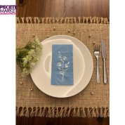 Gümüş Yaldızlı Mavi Gelincik Çiçeği Baskılı Garson Katlama Peçete 16 Adet