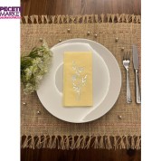 Gümüş Yaldızlı Sarı Gelincik Çiçeği Baskılı Garson Katlama Peçete 16 Adet