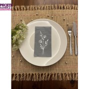 Gümüş Yaldızlı Gri Gelincik Çiçeği Baskılı Garson Katlama Peçete 16 Adet