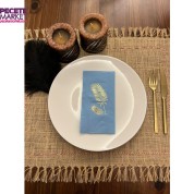 Gold Yaldızlı Mavi Palmiye Peçete 16 Adet