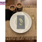 Gold Yaldızlı Gri Palmiye Peçete 16 Adet