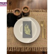 Gold Yaldızlı Gri Yaprak Desenli Peçete 16 Adet