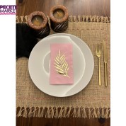 Gold Yaldızlı Pembe Yaprak Desenli Peçete 16 Adet