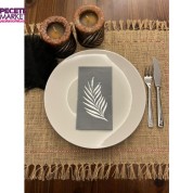 Gümüş Yaldızlı Gri Yaprak Desenli Peçete 16 Adet