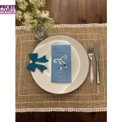 Gümüş Yaldızlı Mavi Fiyonk Baskılı Garson Katlama Peçete 16 Adet