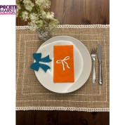 Gümüş Yaldızlı Turuncu Fiyonk Baskılı Garson Katlama Peçete 16 Adet