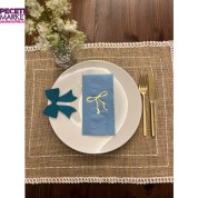 Gold Yaldızlı Mavi Fiyonk Baskılı Garson Katlama Peçete 16 Adet