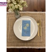 Gold Yaldızlı Mavi Hindiba Çiçeği Baskılı Garson Katlama Peçete 16 Adet