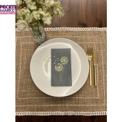 Gold Yaldızlı Gri Hindiba Çiçeği Baskılı Garson Katlama Peçete 16 Adet