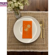 Gold Yaldızlı Turuncu Hindiba Çiçeği Baskılı Garson Katlama Peçete 16 Adet