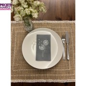 Gümüş Yaldızlı Gri Hindiba Çiçeği Baskılı Garson Katlama Peçete 16 Adet