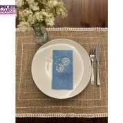 Gümüş Yaldızlı Mavi Hindiba Çiçeği Baskılı Garson Katlama Peçete 16 Adet