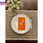 Gümüş Yaldızlı Turuncu Hindiba Çiçeği Baskılı Garson Katlama Peçete 16 Adet